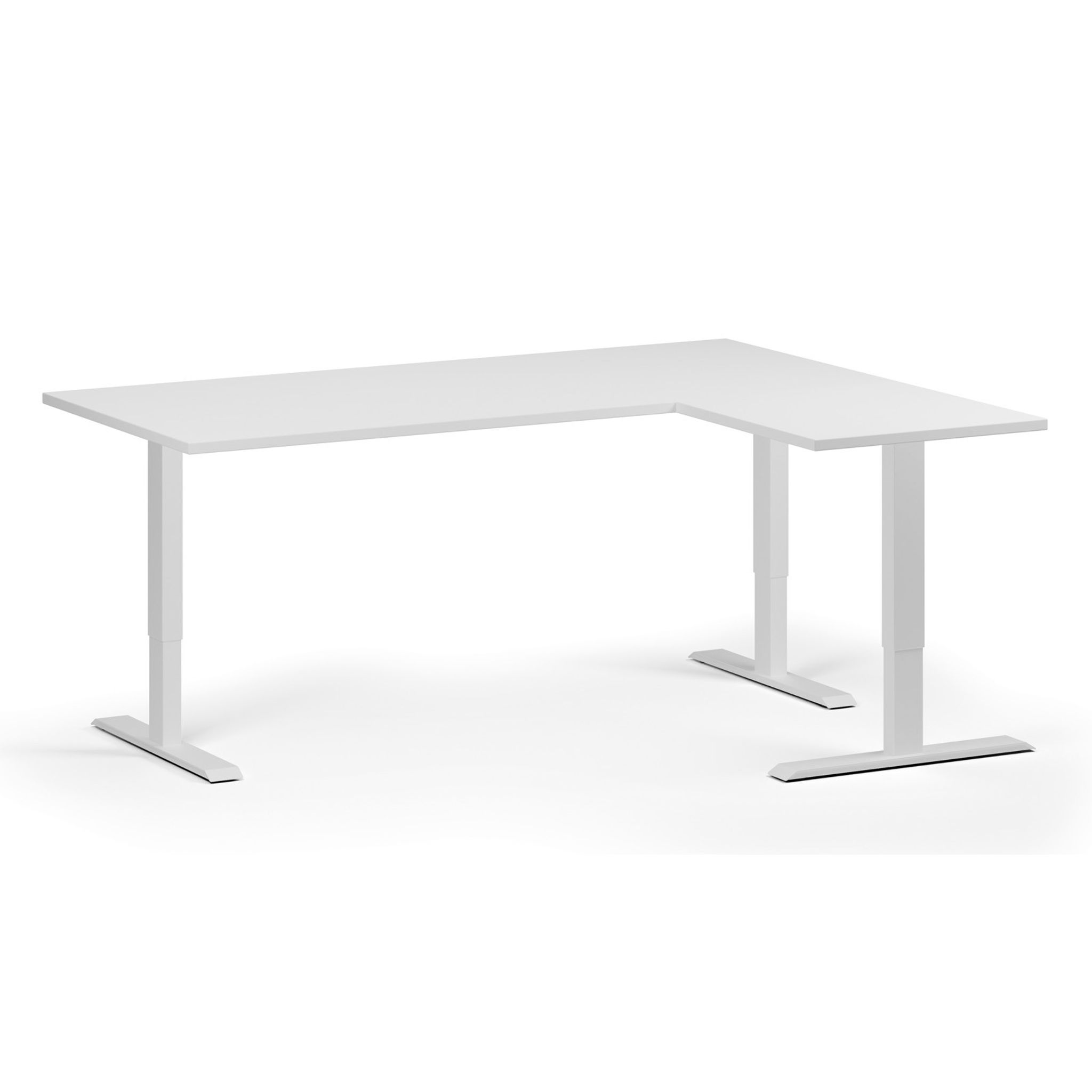 Höhenverstellbarer Schreibtisch, 3 Motoren, 745 - 1215 mm, Ecke L/R, Tischplatte 1800 x 1400 mm, weißes Untergestell, weiß