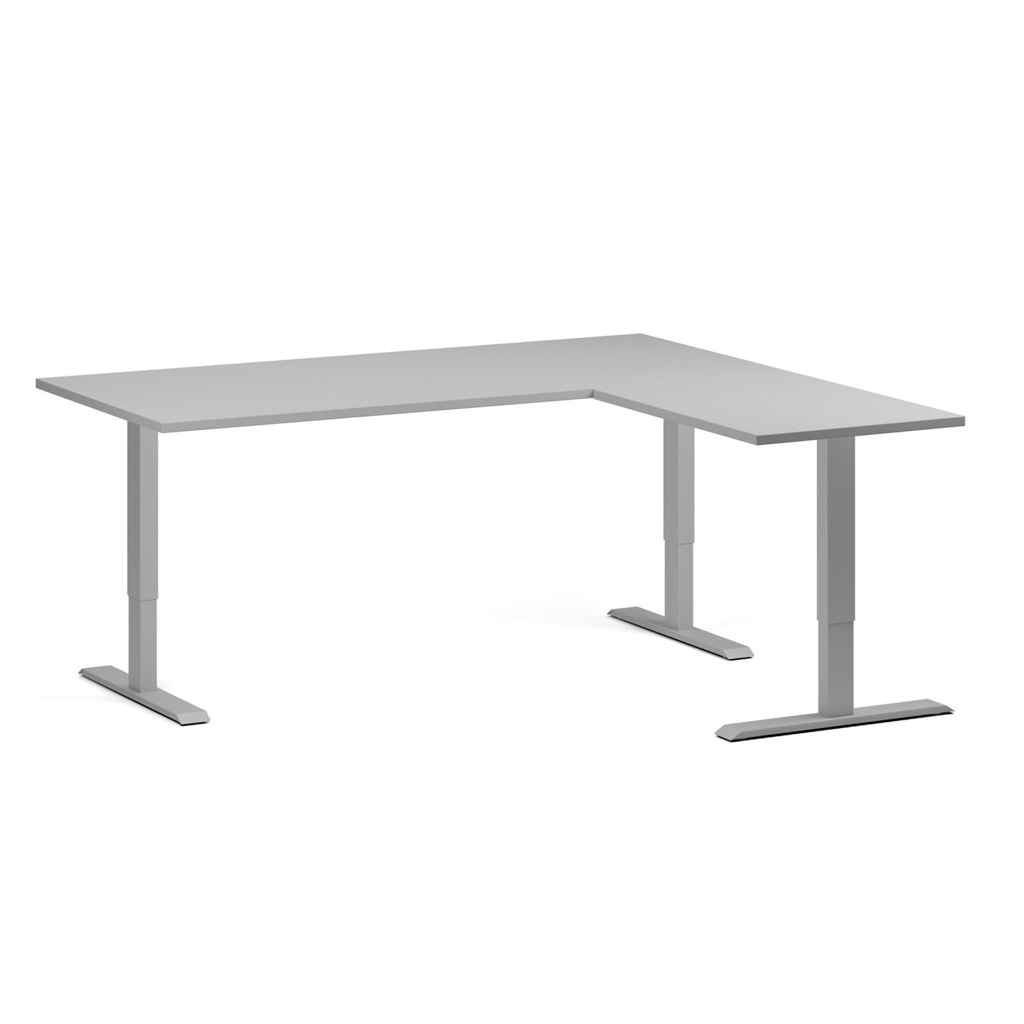 Höhenverstellbarer Schreibtisch, 3 Motoren, 745 - 1215 mm, Ecke L/R, Tischplatte 1800 x 1600 mm, graues Untergestell, grau