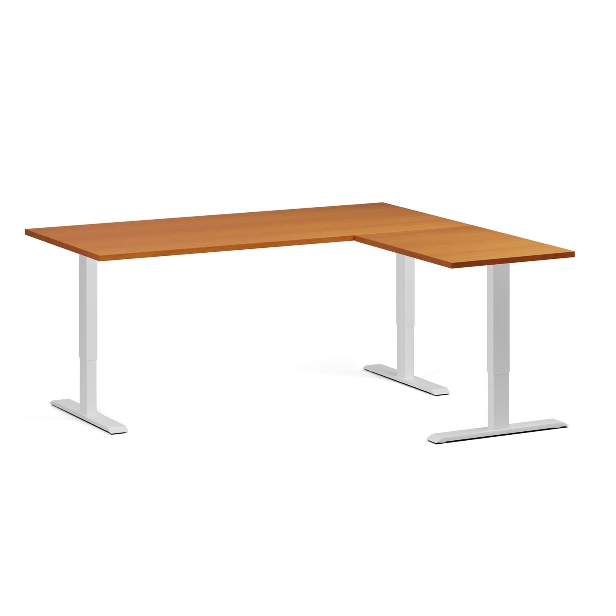 Höhenverstellbarer Schreibtisch, 3 Motoren, 745 - 1215 mm, Ecke L/R, Tischplatte 1800 x 1600 mm, weißes Untergestell, Kirschbaum