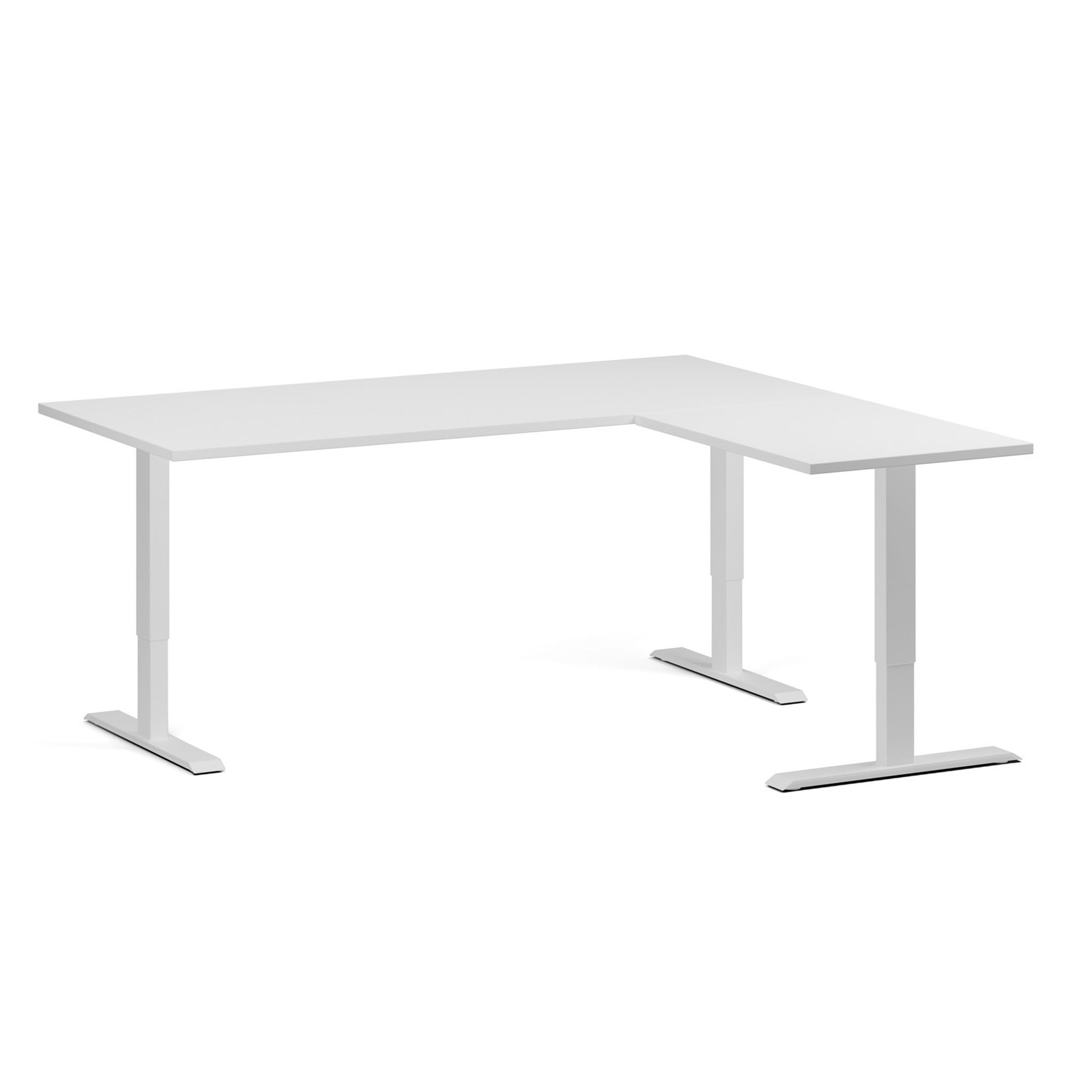 Höhenverstellbarer Schreibtisch, 3 Motoren, 745 - 1215 mm, Ecke L/R, Tischplatte 1800 x 1600 mm, weißes Untergestell, weiß