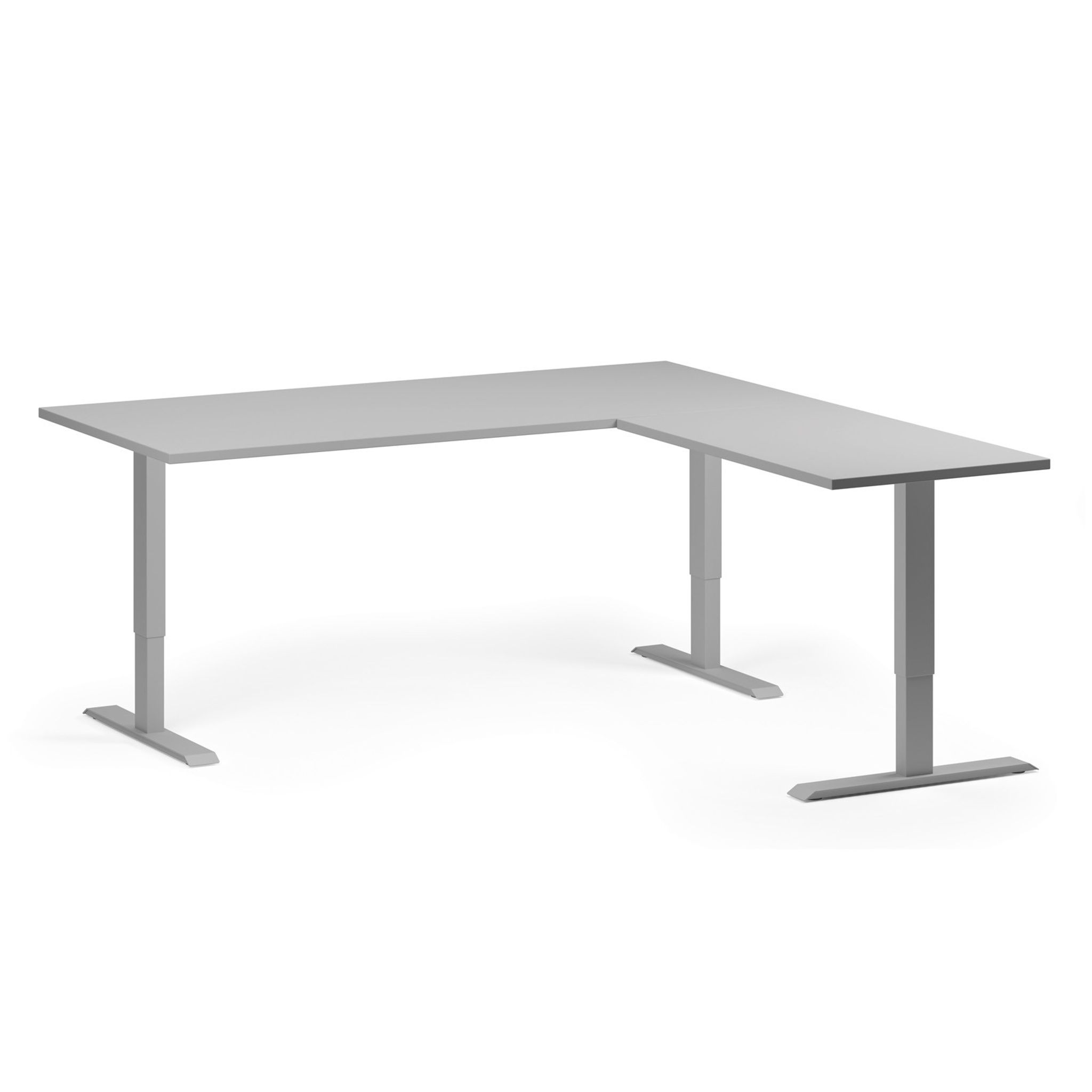 Höhenverstellbarer Schreibtisch, 3 Motoren, 745 - 1215 mm, Ecke L/R, Tischplatte 1800 x 1800 mm, graues Untergestell, grau