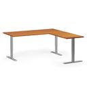 Höhenverstellbarer Schreibtisch, 3 Motoren, 745 - 1215 mm, Ecke L/R, Tischplatte 1800 x 1800 mm, graues Untergestell, Kirschbaum
