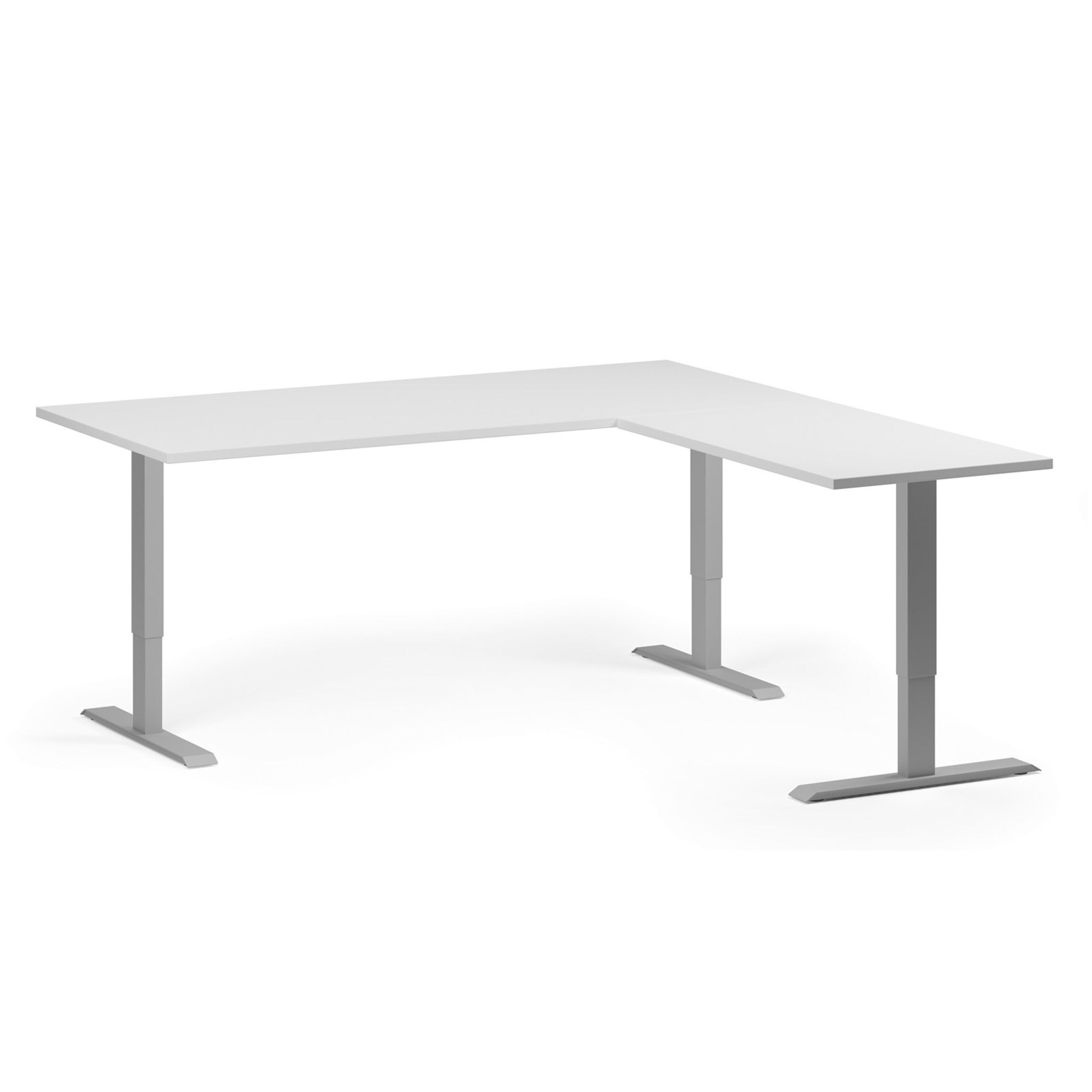 Höhenverstellbarer Schreibtisch, 3 Motoren, 745 - 1215 mm, Ecke L/R, Tischplatte 1800 x 1800 mm, graues Untergestell, weiß