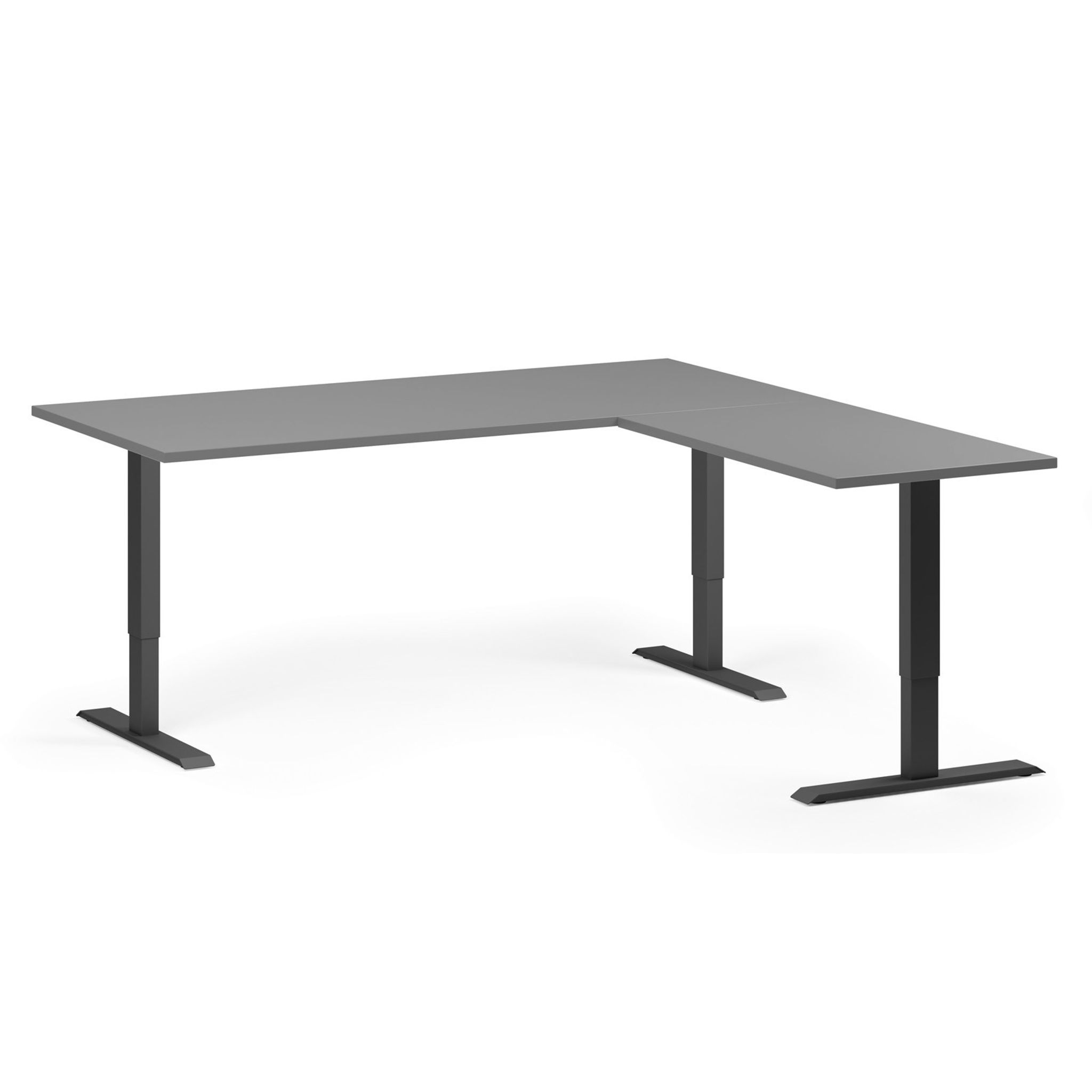 Höhenverstellbarer Schreibtisch, 3 Motoren, 745 - 1215 mm, Ecke L/R, Tischplatte 1800 x 1800 mm, schwarzes Untergestell, Graphit