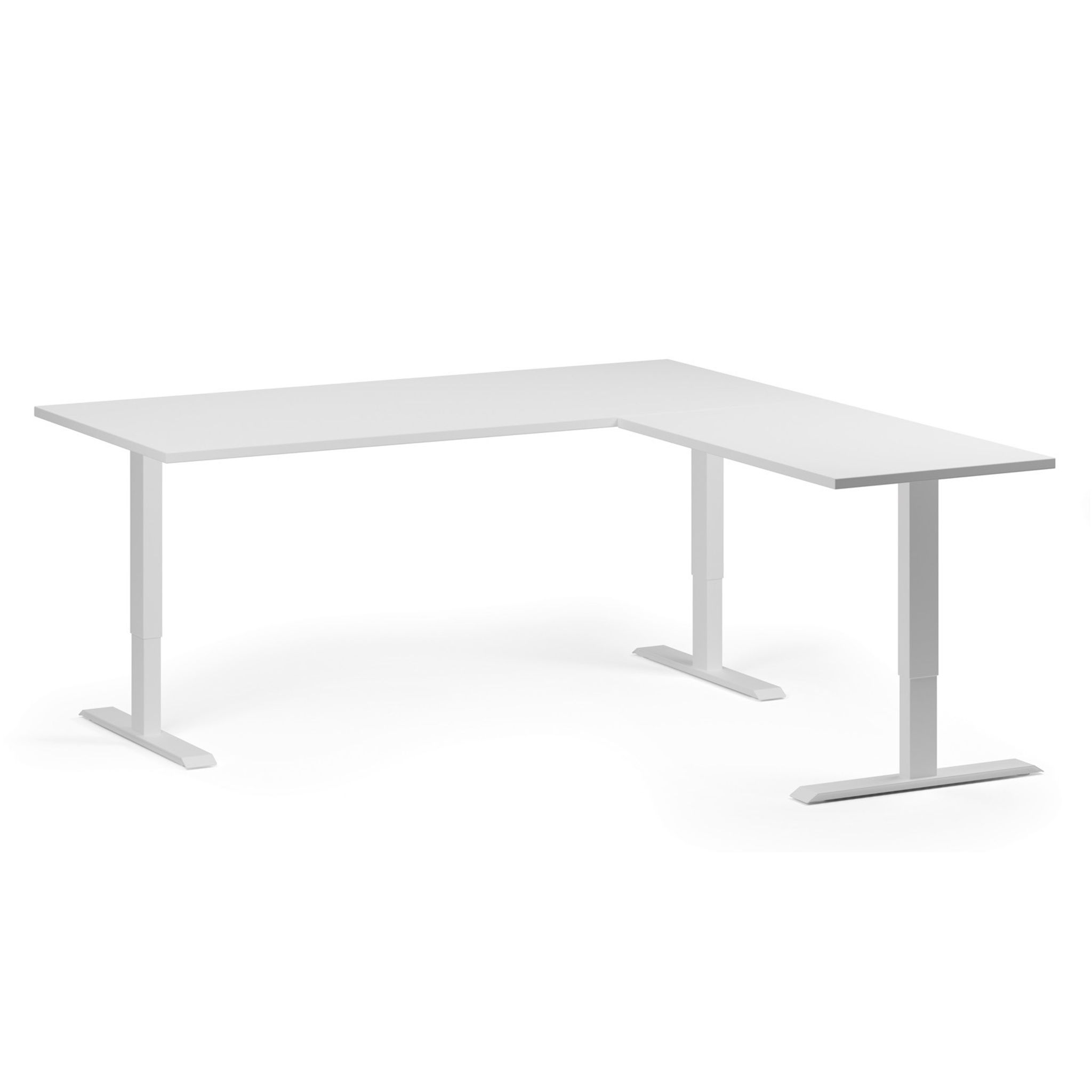 Höhenverstellbarer Schreibtisch, 3 Motoren, 745 - 1215 mm, Ecke L/R, Tischplatte 1800 x 1800 mm, weißes Untergestell, weiß