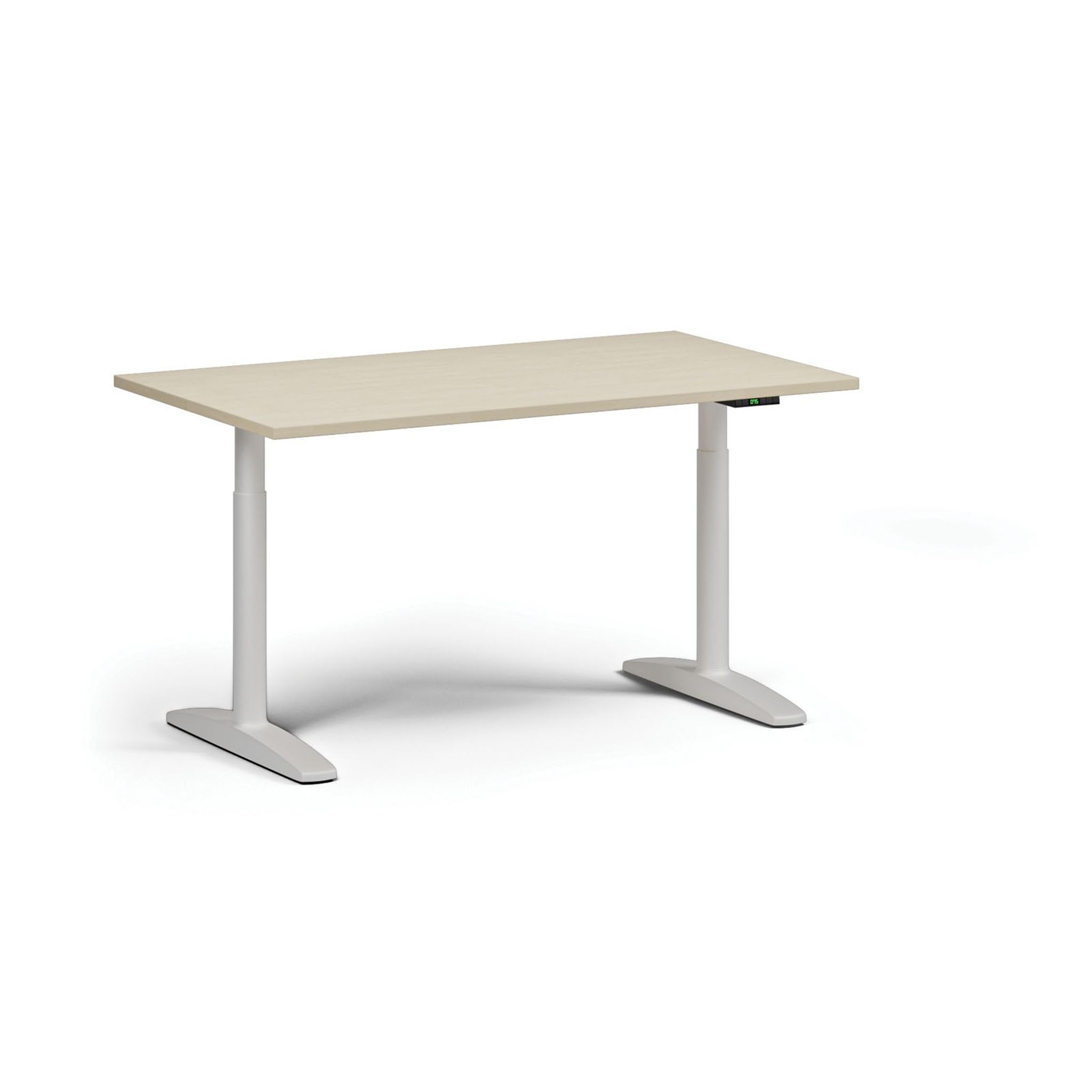 Höhenverstellbarer Schreibtisch OBOL, elektrisch, 675-1325 mm, Tischplatte 1400x800 mm, weißes abgerundetes Untergestell