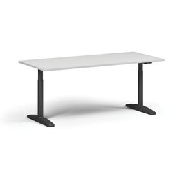 Höhenverstellbarer Schreibtisch OBOL, elektrisch, 675-1325 mm, Tischplatte 1480x800 mm, schwarzes abgerundetes Untergestell, weiß