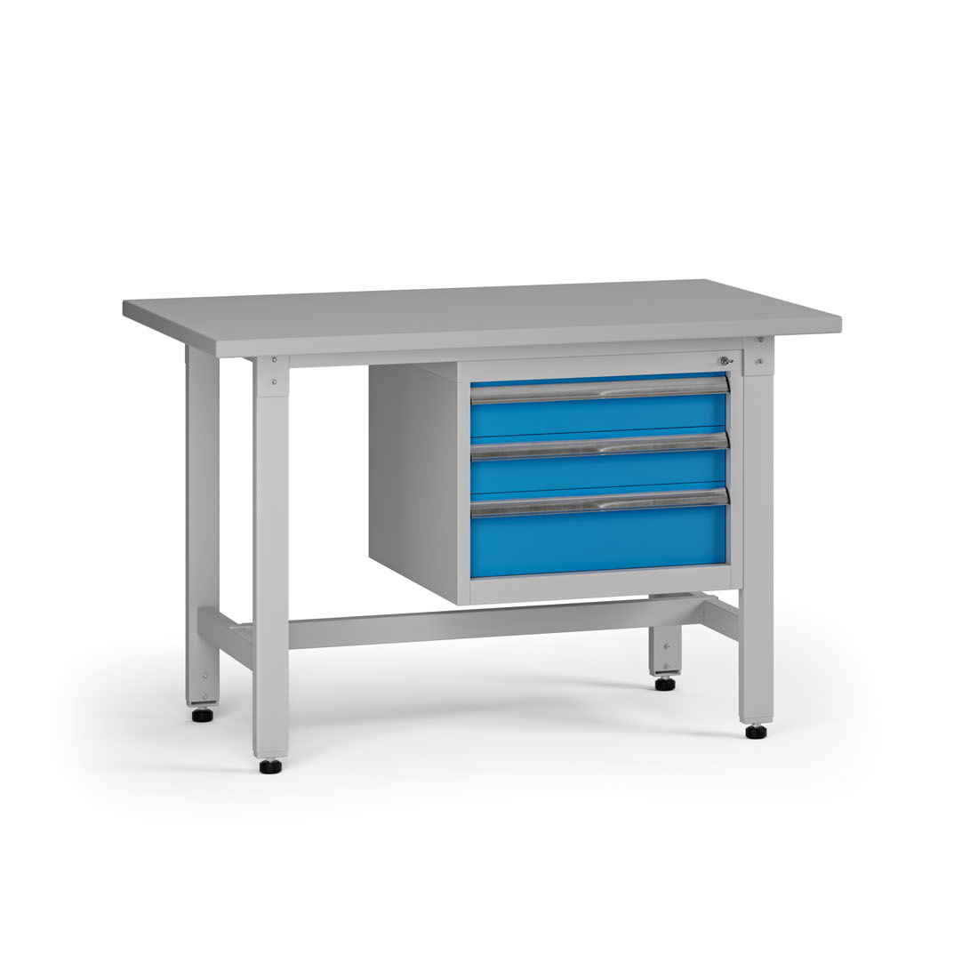 B2B Partner Höhenverstellbarer Werkbank G5, 1200 x 750 x 800-1000 mm, 1x Container, 3 Schubladen, blau