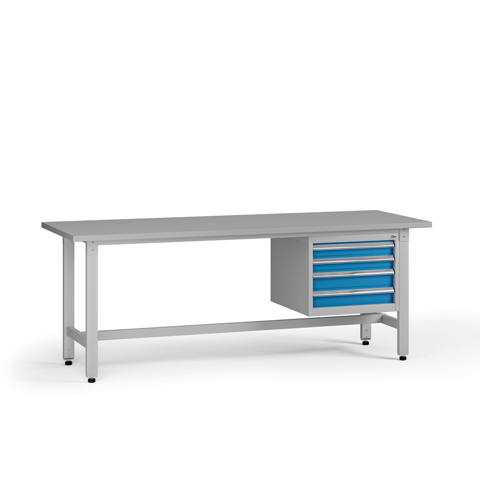 B2B Partner Höhenverstellbarer Werkbank G5, 2100 x 750 x 800-1000 mm, 1x Container, 4 Schubladen, blau
