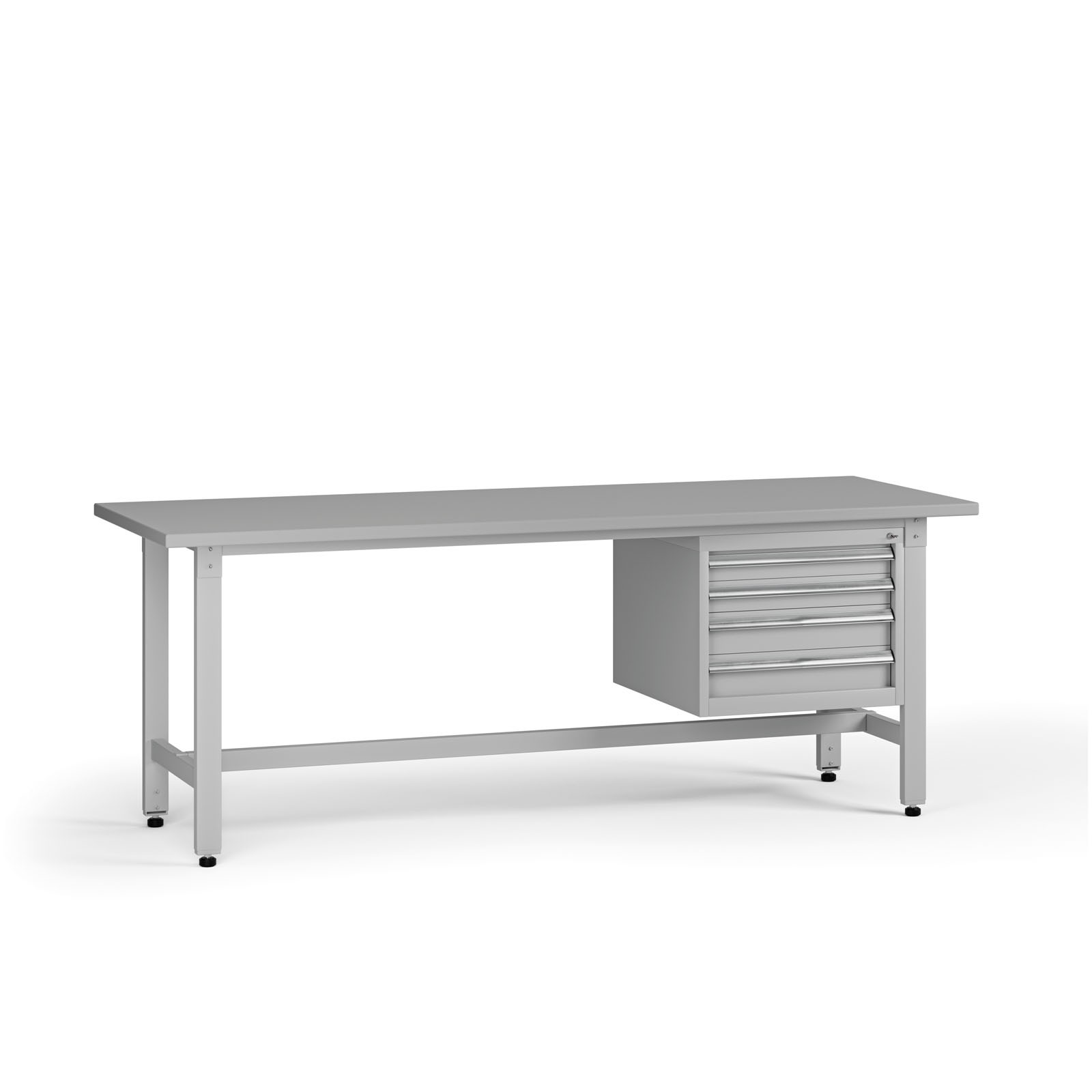 B2B Partner Höhenverstellbarer Werkbank G5, 2100 x 750 x 800-1000 mm, 1x Container, 4 Schubladen, grau