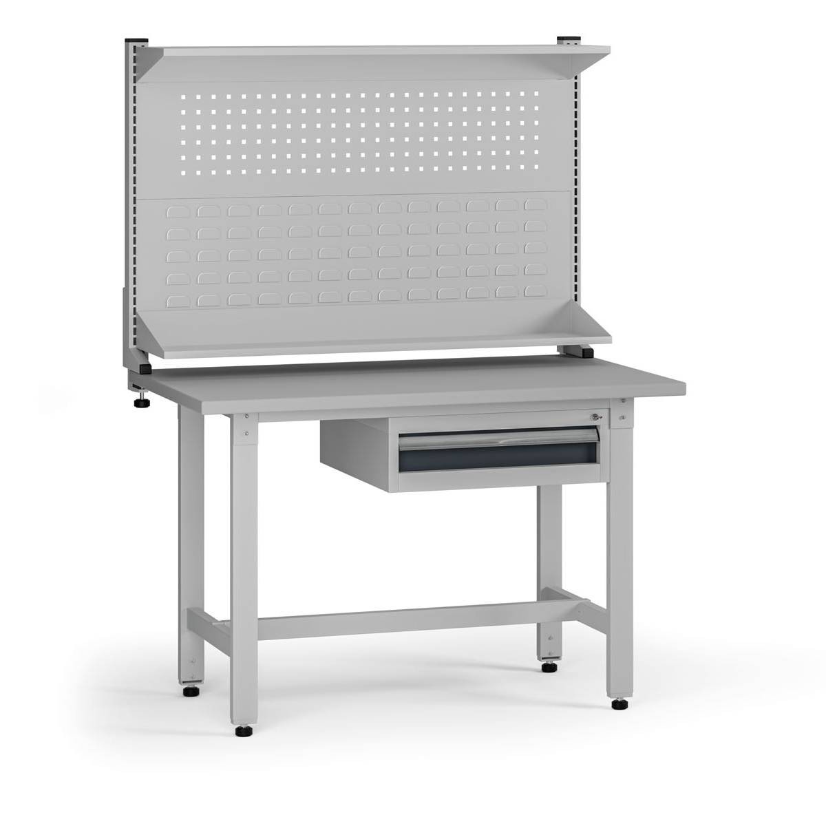 B2B Partner Höhenverstellbarer Werkbank G5 mit Aufsatz, 1200 x 750 x 800-1000 mm, 1x Container, 1 Schublade, Graphit