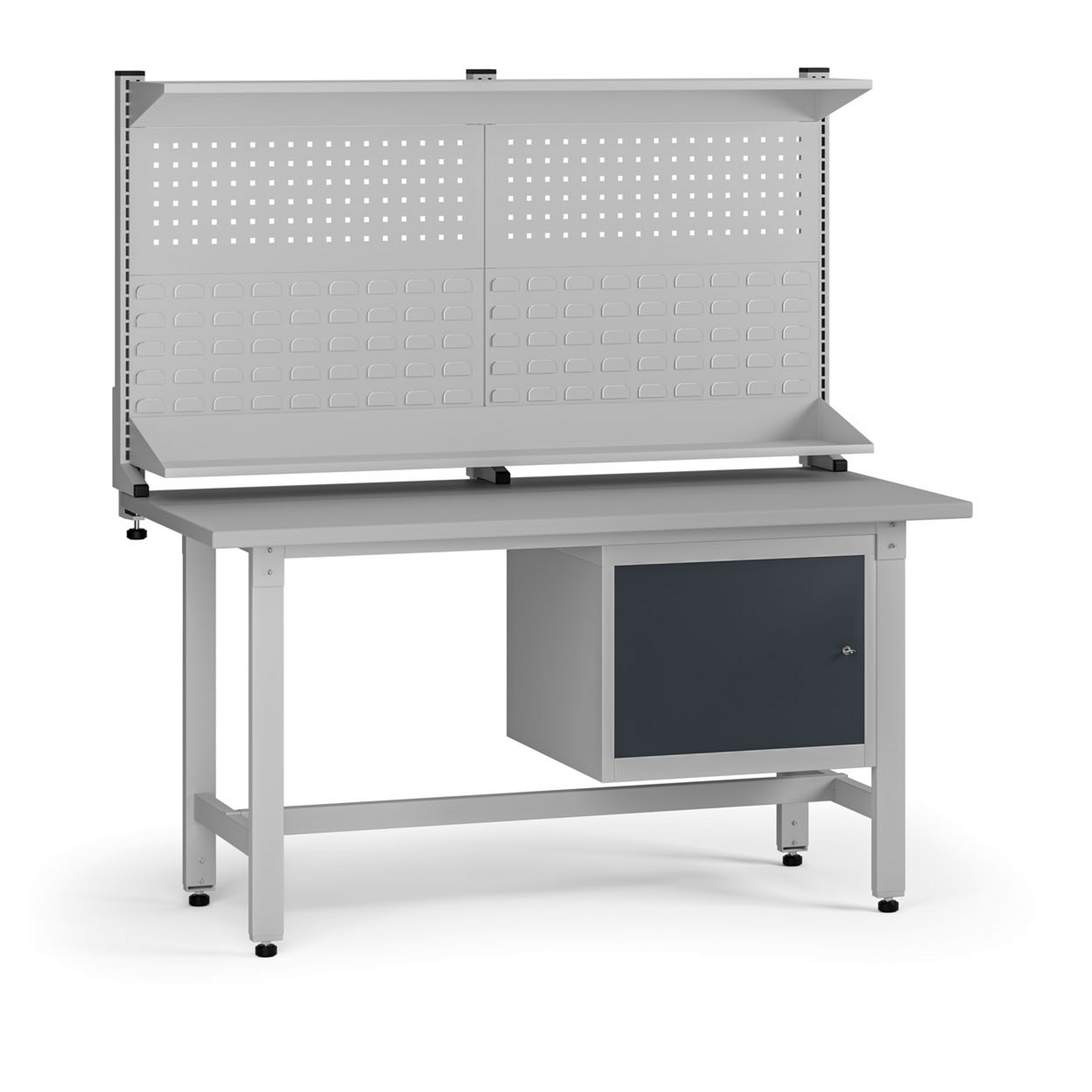 Höhenverstellbarer Werkbank G5 mit Aufsatz, 1500 x 750 x 800-1000 mm, 1x Schrank