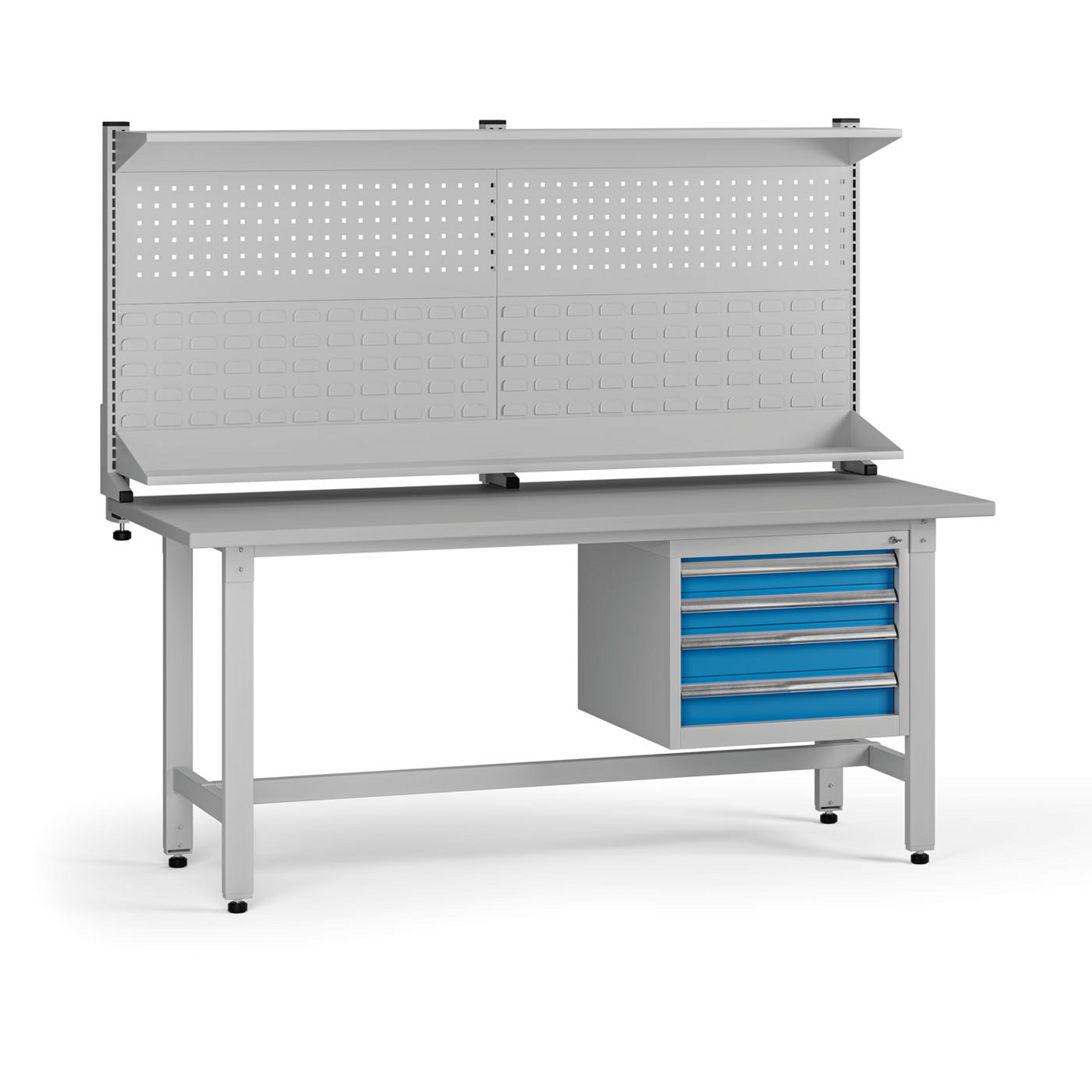 Höhenverstellbarer Werkbank G5 mit Aufsatz, 1800 x 750 x 800-1000 mm, 1x Container, 4 Schubladen