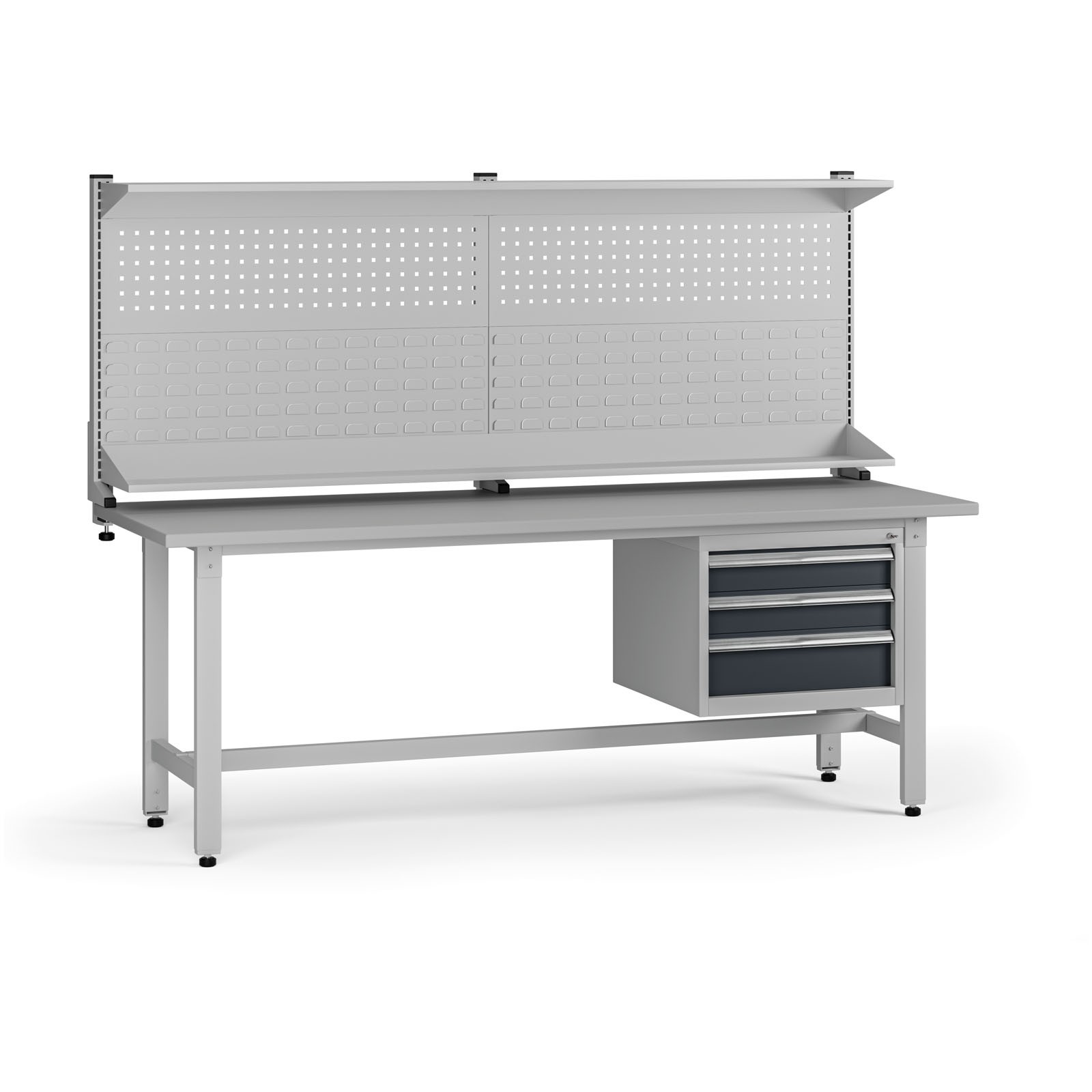 B2B Partner Höhenverstellbarer Werkbank G5 mit Aufsatz, 2100 x 750 x 800-1000 mm, 1x Container, 3 Schubladen, Graphit