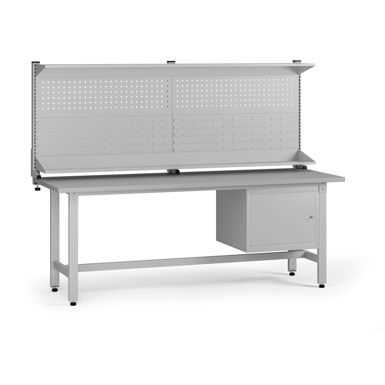 B2B Partner Höhenverstellbarer Werkbank G5 mit Aufsatz, 2100 x 750 x 800-1000 mm, 1x Schrank, grau