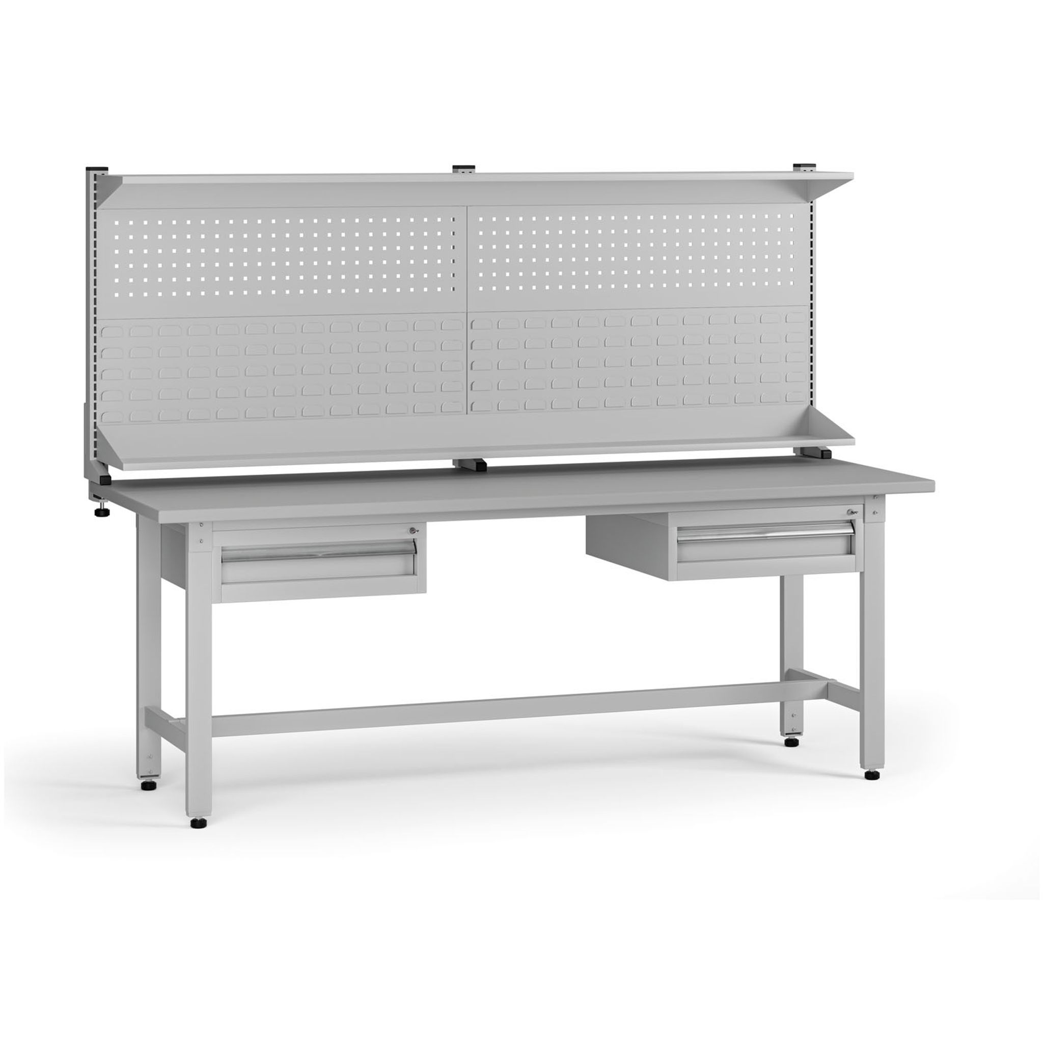 Höhenverstellbarer Werkbank G5 mit Aufsatz, 2100 x 750 x 800-1000 mm, 2x Container, 2 Schubladen