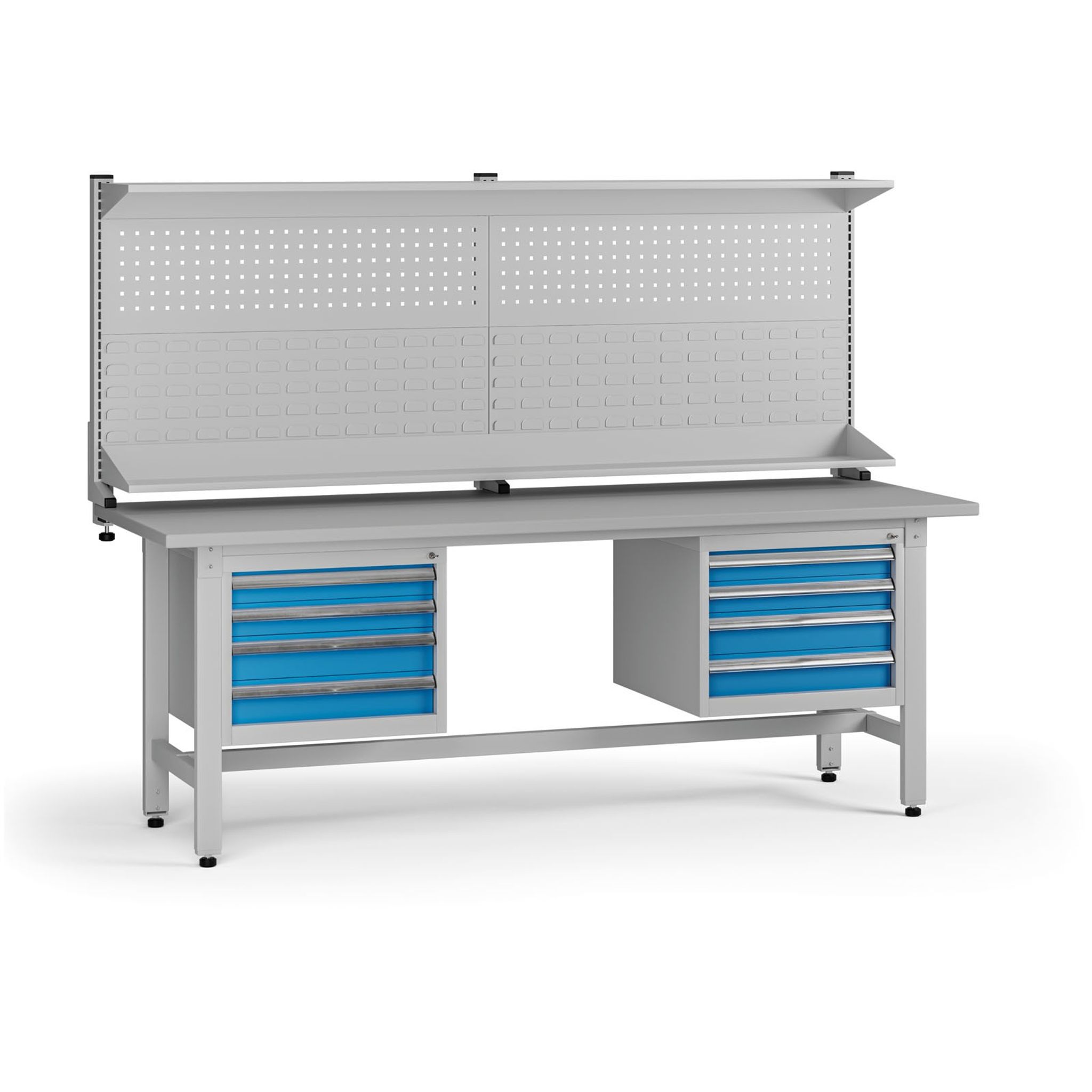 Höhenverstellbarer Werkbank G5 mit Aufsatz, 2100 x 750 x 800-1000 mm, 2x Container, 8 Schubladen
