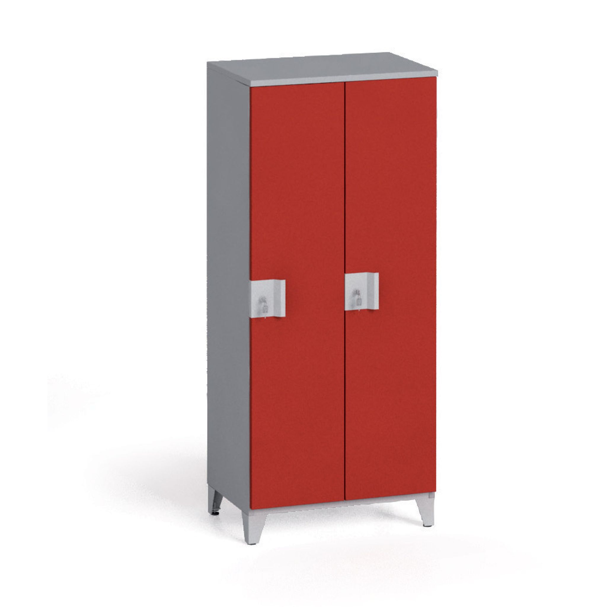 Holzspind, 2 Abteile, 1400 x 600 x 400 mm, Drehverschluss, grau/rote