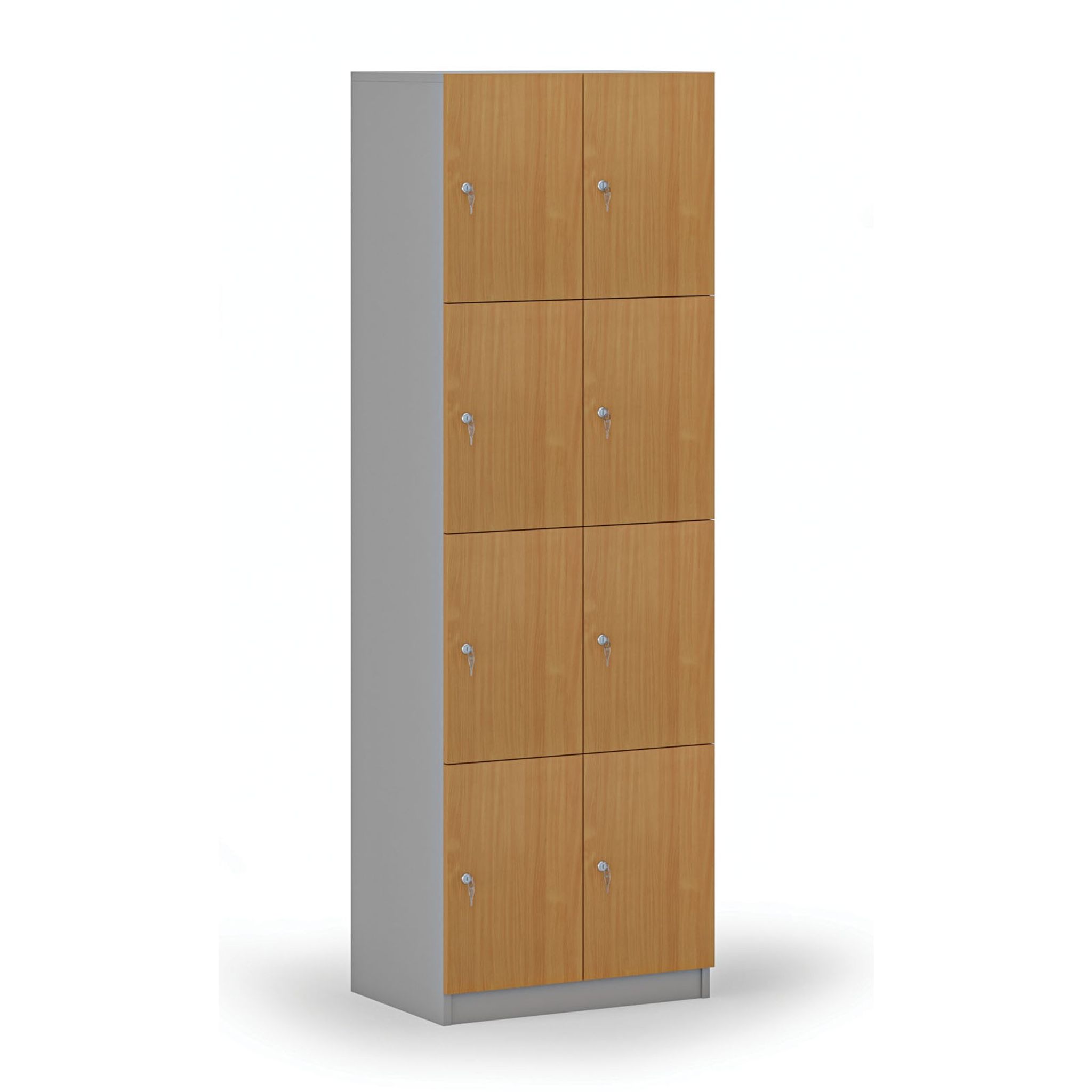 Holzspind mit Ablagefächern, 8 Fächer, Zylinderschloss, grau/Buche