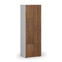 Holzspind mit Ablagefächern, 8 Fächer, Zylinderschloss, grau/Nussbaum