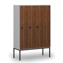 Holzspind mit Beinen, 4 Abteile, 1871 x 1200 x 500 mm, RFID-Schloss, grau/Nussbaum