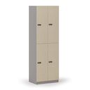 Holzspind S4 mit Ablagefächern, 4 Fächer, zerlegt, mechanisches Codeschloss, grau/Birke Holzspind S4 mit Ablagefächern, 4 Fächer, zerlegt, mechanisches Codeschloss, grau/Birke