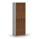 Holzspind S4 mit Ablagefächern, 4 Fächer, zerlegt, mechanisches Codeschloss, grau/Nussbaum