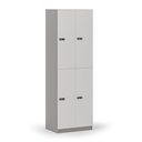 Holzspind S4 mit Ablagefächern, 4 Fächer, zerlegt, mechanisches Codeschloss, grau/weiß Holzspind S4 mit Ablagefächern, 4 Fächer, zerlegt, mechanisches Codeschloss, grau/weiß