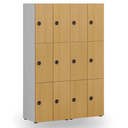 Holzspind S4 mit Ablagefächern, 6 Fächer, zerlegt, Codeschloss, grau/Buche