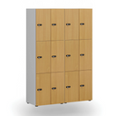 Holzspind S4 mit Ablagefächern, 6 Fächer, zerlegt, mechanisches Codeschloss, grau/Birke