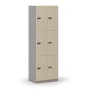 Holzspind S4 mit Ablagefächern, 6 Fächer, zerlegt, mechanisches Codeschloss, grau/Birke Holzspind S4 mit Ablagefächern, 6 Fächer, zerlegt, mechanisches Codeschloss, grau/Birke
