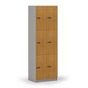 Holzspind S4 mit Ablagefächern, 6 Fächer, zerlegt, mechanisches Codeschloss, grau/Buche Holzspind S4 mit Ablagefächern, 6 Fächer, zerlegt, mechanisches Codeschloss, grau/Buche