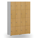 Holzspind S4 mit Ablagefächern, 8 Fächer, zerlegt, Drehriegelschloss, grau/Eiche natur