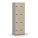 Holzspind S4 mit Ablagefächern, 8 Fächer, zerlegt, mechanisches Codeschloss, grau/Birke Holzspind S4 mit Ablagefächern, 8 Fächer, zerlegt, mechanisches Codeschloss, grau/Birke