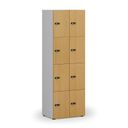 Holzspind S4 mit Ablagefächern, 8 Fächer, zerlegt, mechanisches Codeschloss, grau/Buche