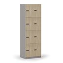 Holzspind S4 mit Ablagefächern, 8 Fächer, zerlegt, mechanisches Codeschloss, grau/Eiche natur Holzspind S4 mit Ablagefächern, 8 Fächer, zerlegt, mechanisches Codeschloss, grau/Eiche natur