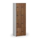 Holzspind S4 mit Ablagefächern, 8 Fächer, zerlegt, mechanisches Codeschloss, grau/Nussbaum