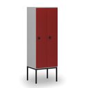 Holzspind S4 mit Beinen, 2 Abteile, 1871 x 600 x 500 mm, zerlegt, Codeschloss, grau/rot