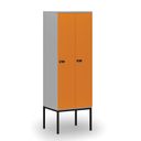 Holzspind S4 mit Beinen, 2 Abteile, 1871 x 600 x 500 mm, zerlegt, mechanisches Codeschloss, grau/orange