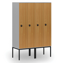 Holzspind S4 mit Beinen, 2 Abteile, 1871 x 600 x 500 mm, zerlegt, RFID-Schloss, grau/Birke