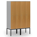 Holzspind S4 mit Beinen, 2 Abteile, 1871 x 600 x 500 mm, zerlegt, Zylinderschloss, grau/Birke