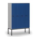 Holzspind S4 mit Beinen, 4 Abteile, 1871 x 1200 x 500 mm, zerlegt, mechanisches Codeschloss, grau/blau