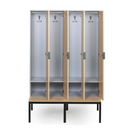 Holzspind S4 mit Sitzbank, 4 Abteile, 1871 x 1200 x 500/800 mm, zerlegt, Zylinderschloss, grau/Graphit