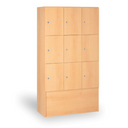 Holzspind S5 mit Ablagefächern, 9 Fächer, 1700 x 900 x 420 mm, Zylinderschloss, Buche
