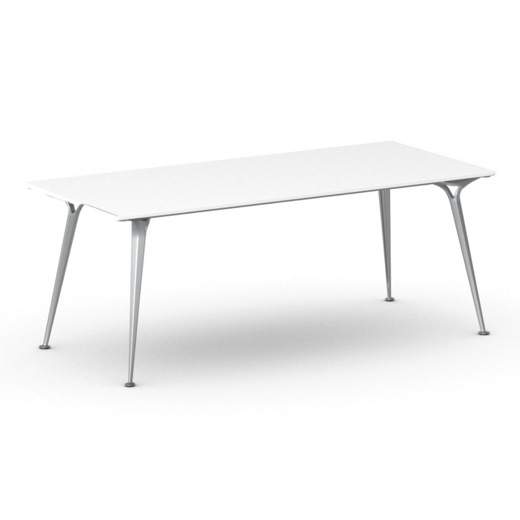 Jednací kancelářský stůl PRIMO ALFA, 200x90 cm, šedostříbrná podnož, bílá