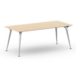 Jednací kancelářský stůl PRIMO ALFA, 200x90 cm, šedostříbrná podnož, bříza