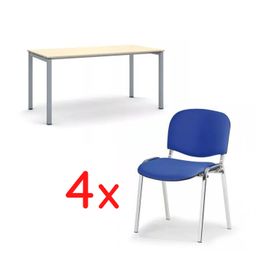 Jednací kancelářský stůl PRIMO SQUARE 160x80, bříza + 4x židle Viva modrá
