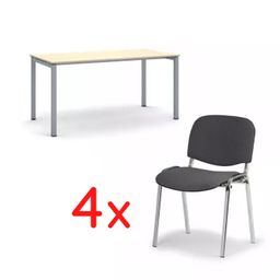 Jednací kancelářský stůl PRIMO SQUARE 160x80, bříza + 4x židle Viva šedá