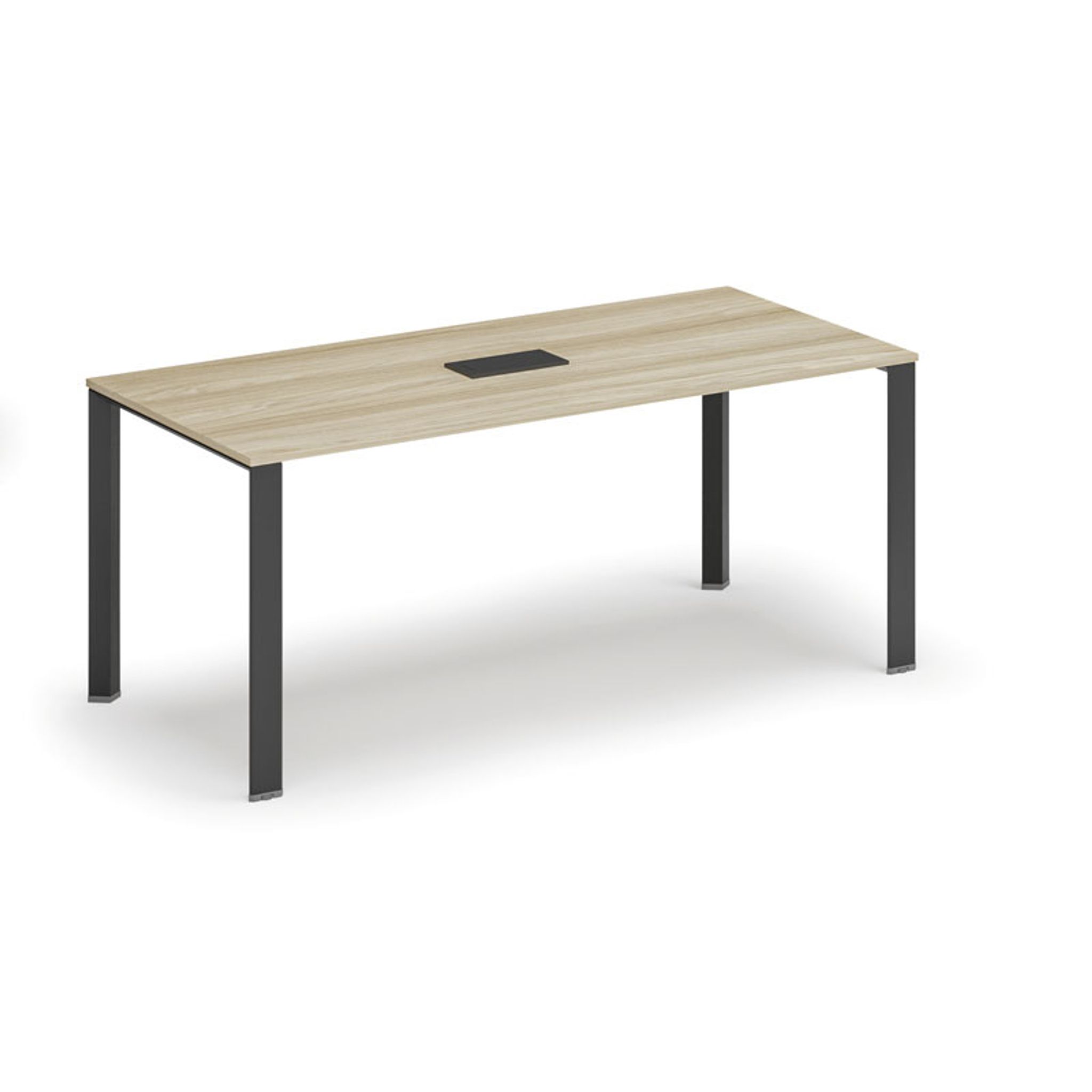Jednací stůl PRIMO INFINITY, 180x90 cm, dub přírodní + stolní zásuvka TYP V, černá