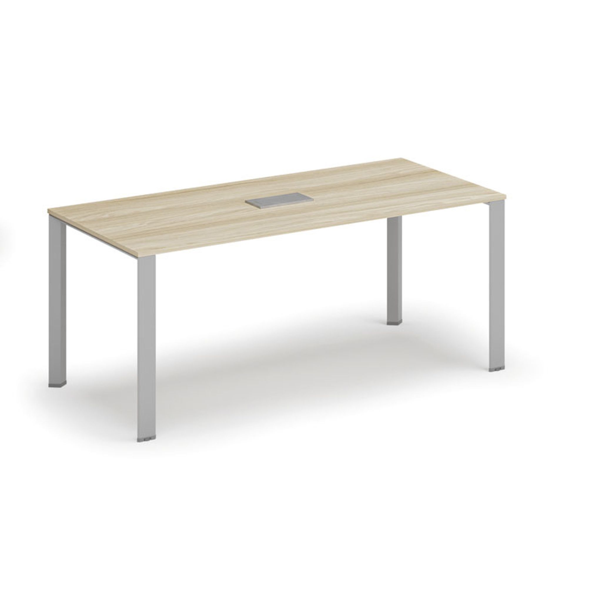Jednací stůl PRIMO INFINITY, 180x90 cm, dub přírodní + stolní zásuvka TYP V, stříbrná